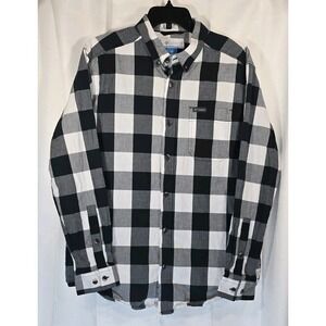 Columbia Men's Medium Black White Plaid Button Up Long Sleeve‎ Flannel Shirt